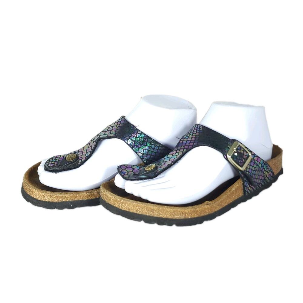 Birkenstock Women's Gizeh 37 US6 Iridescent Snake Print BirkoFlor Thong Sandals